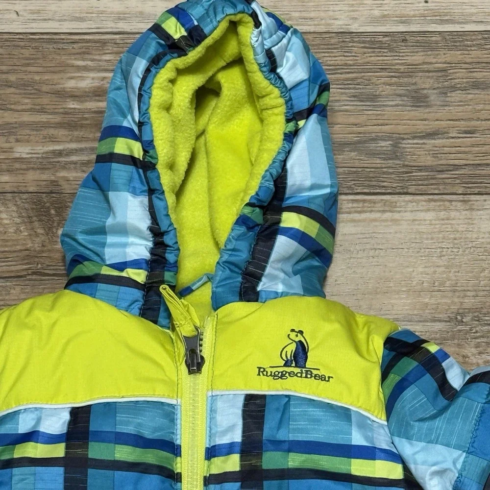 Rugged Bear‎ Snowsuit 6-9 Months Blue Green Plaid Insulated Hand/feet Covers